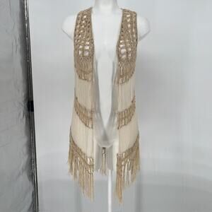 rue21 Boho Crochet Fringe Open Front Women's Small Festival Vest Burning Man